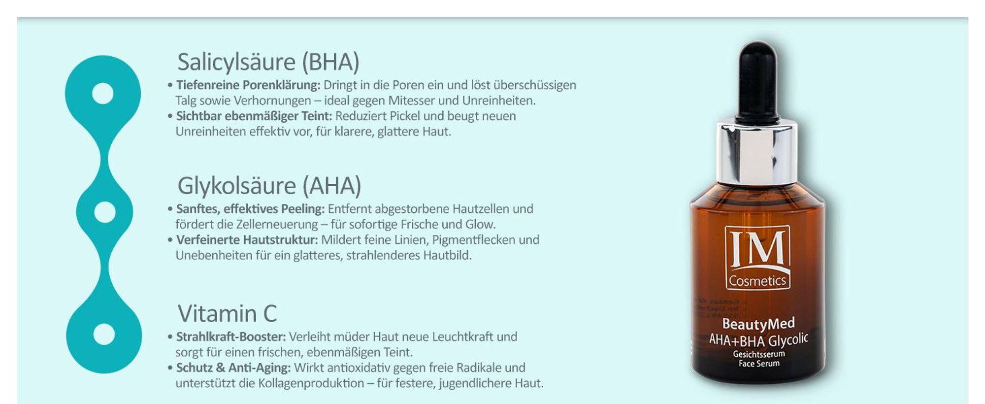 Genius IMS Cosmetics BeautyMed AHA+BHA Glycolic Serum mit Salicylsäure gegen Pickel & Mitesser, porenverfeinernd, für unreine Haut, 60 ml – Dr. Fuchs