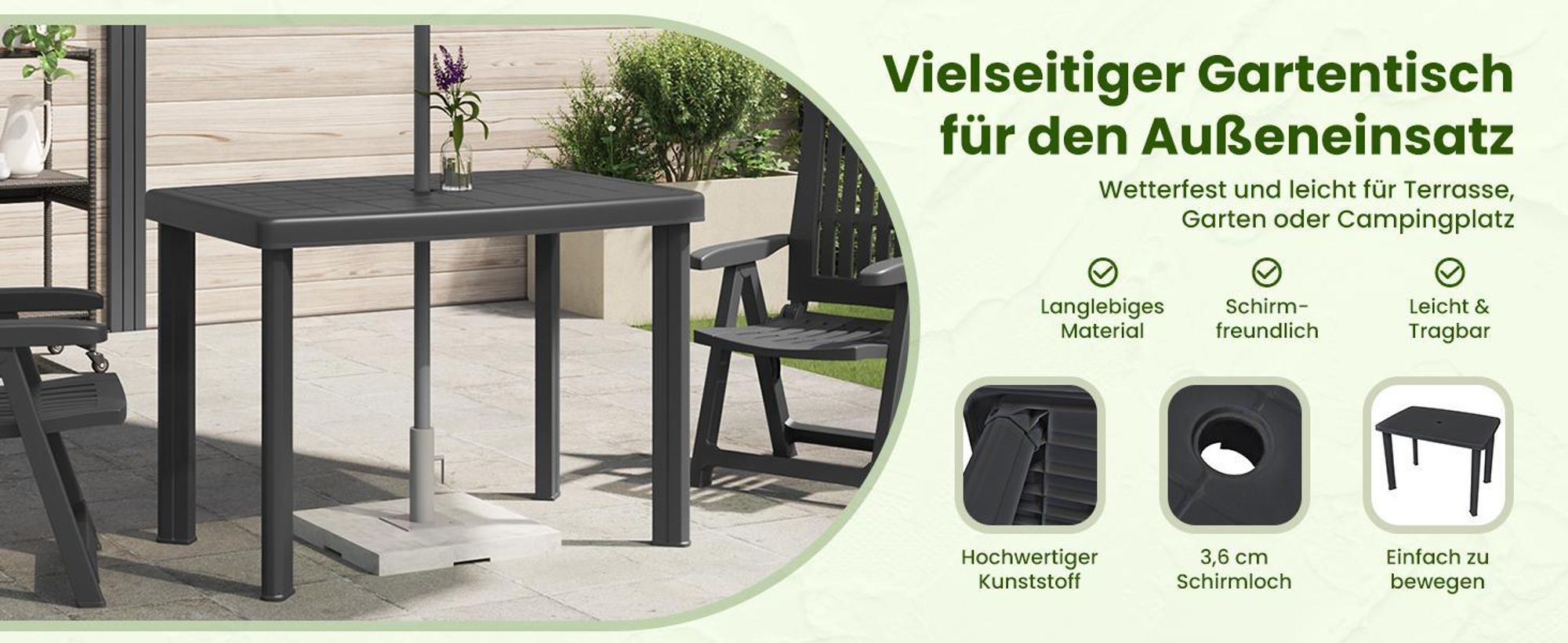 vidaXL Gartentisch Anthrazit 101x68x72 cm Kunststoff