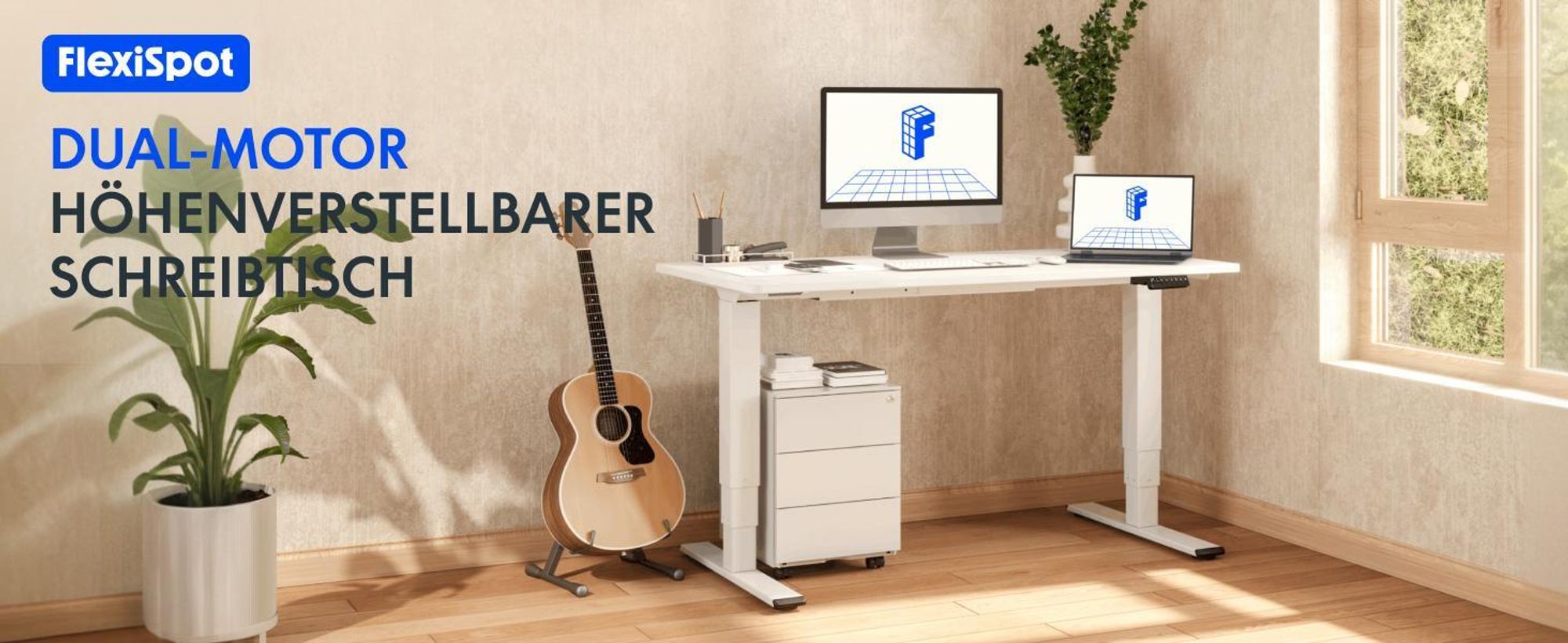 FLEXISPOT E5 Plus Höhenverstellbarer Schreibtisch 160x80cm, Doppelmotor, 25MM EINTEILIGE TISCHPLATTE, USB-Anschluss, 120KG Tragkraft, Ahorn