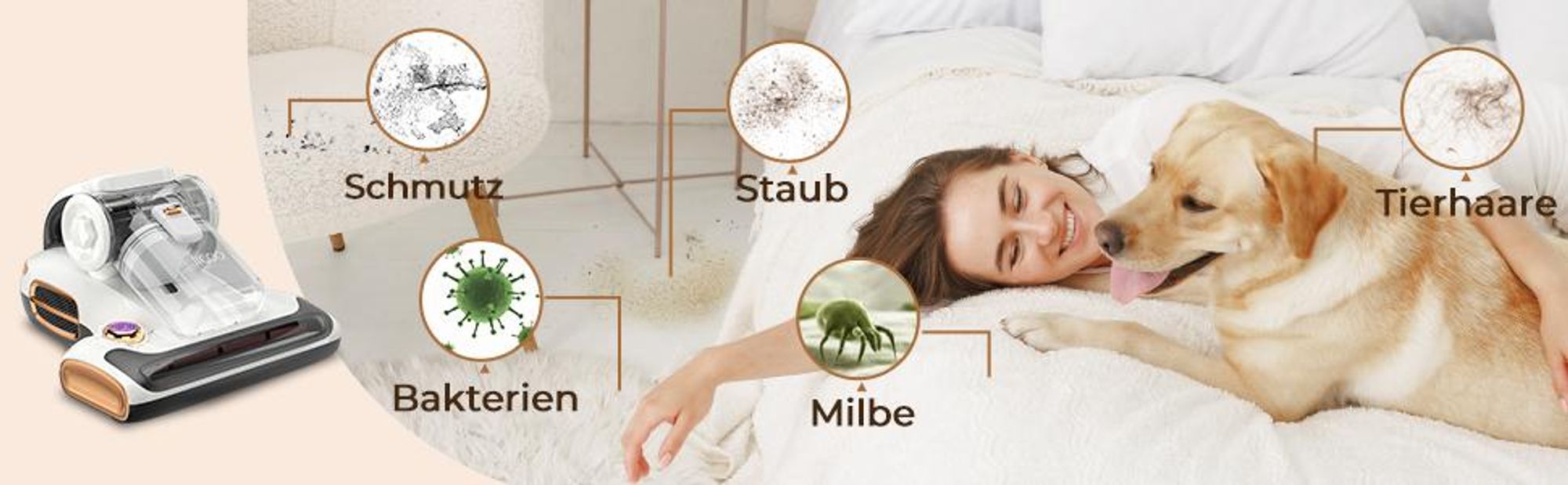 odkurzacz do materacy JIGOO T600 - siła ssania 15 kPa - usuwanie 99,9% roztoczy - światło UV i gorące powietrze 60°C - szary