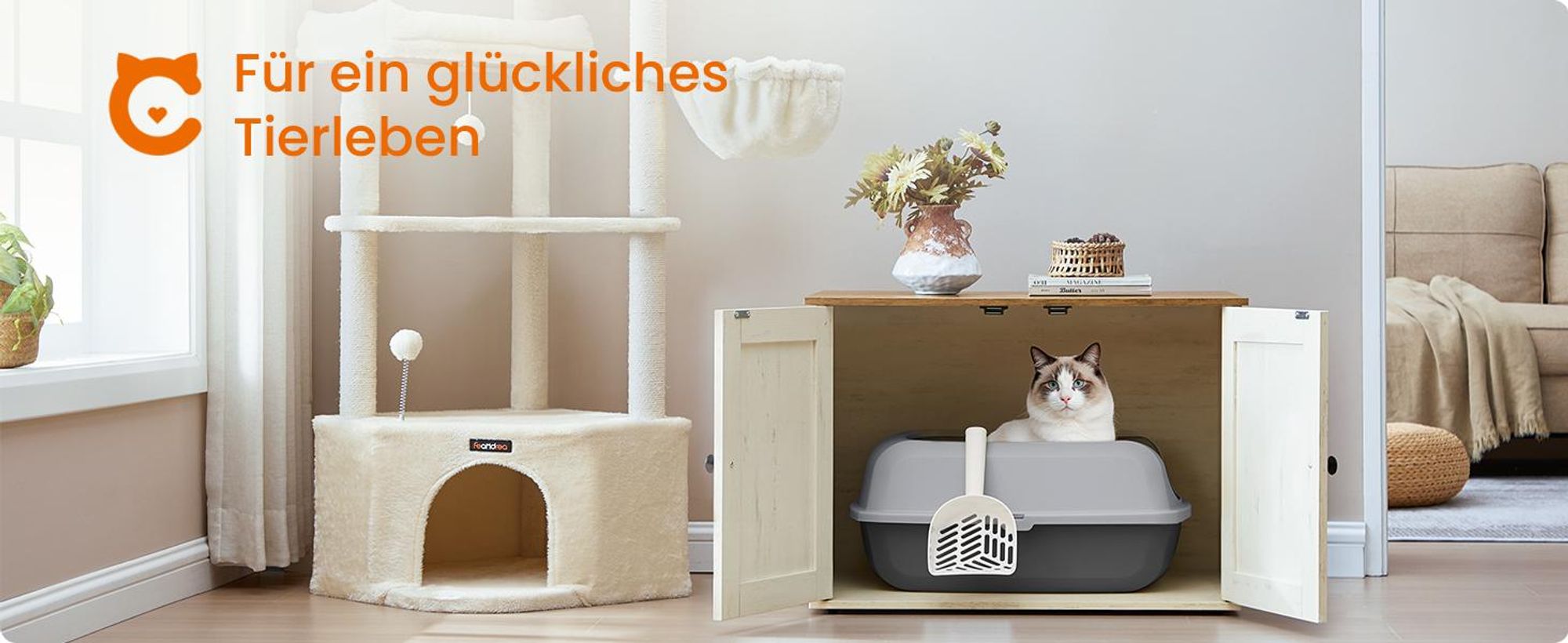 Feandrea Katzenklo mit hohen Seitenwänden, XXL, offene Katzentoilette, mit Schaufel