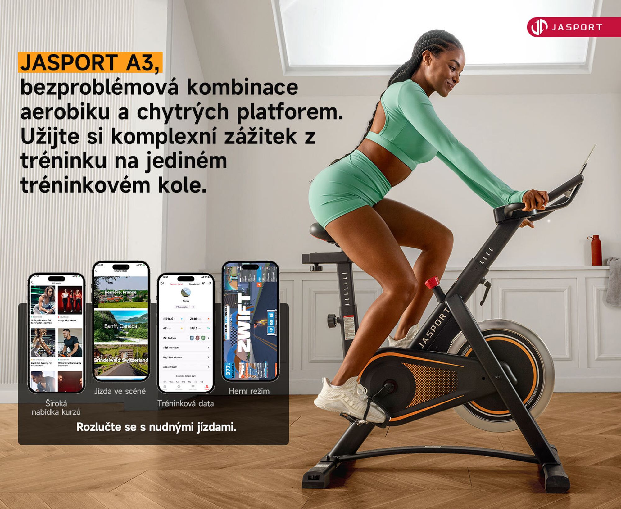 JASPORT A3 ergometr – tichý rotoped pro vytrvalostní trénink s držákem na tablet a pohodlným sedlem, ideální do bytu