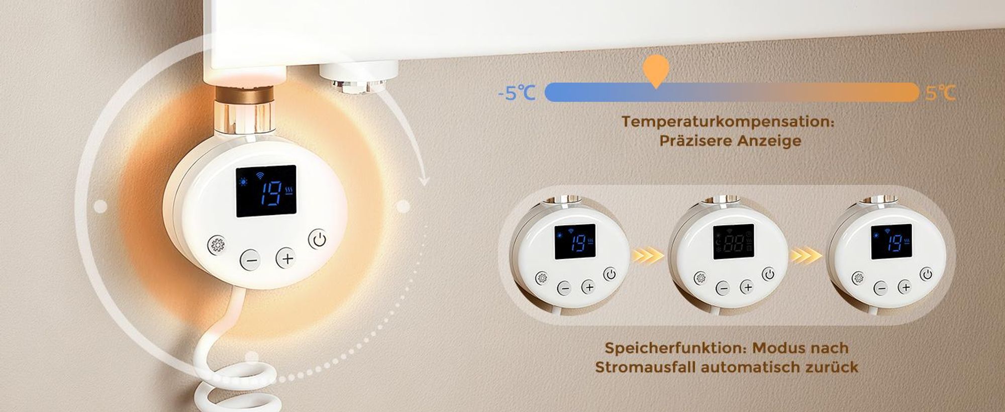 S’AFIELINA Heizstab mit Thermostat 300W, programmierbarer Timer & LCD-Anzeige, WiFi, für Badheizkörper, Edelstahl, intelligente Steuerung, Weiß