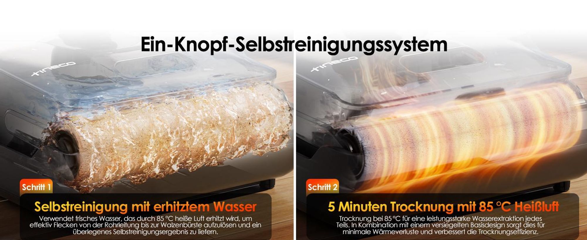Tineco FLOOR ONE i6 Stretch Nass Trockensauger, Selbstreinigung 5 Min Flashdry, 180° Lay-Flat, 20kPa, 40 Min, Beidseitige Kantenreinigung Waschsauger