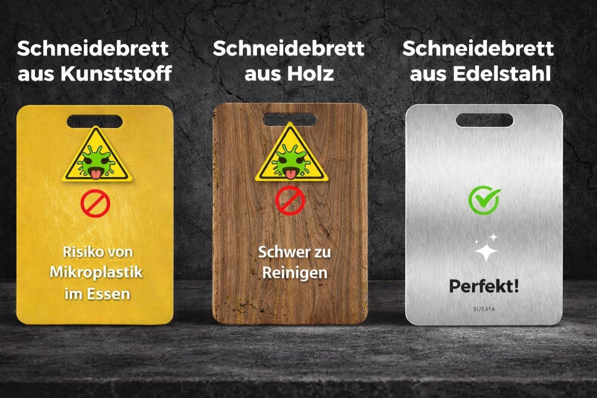 Schneidebretter Set 3 Stück Edelstahl Schneidebrett Küchenbrett klein groß Robustes Schneidbrett Küche Haushalt Lebensmittel Küchenbretter Küchenbrett