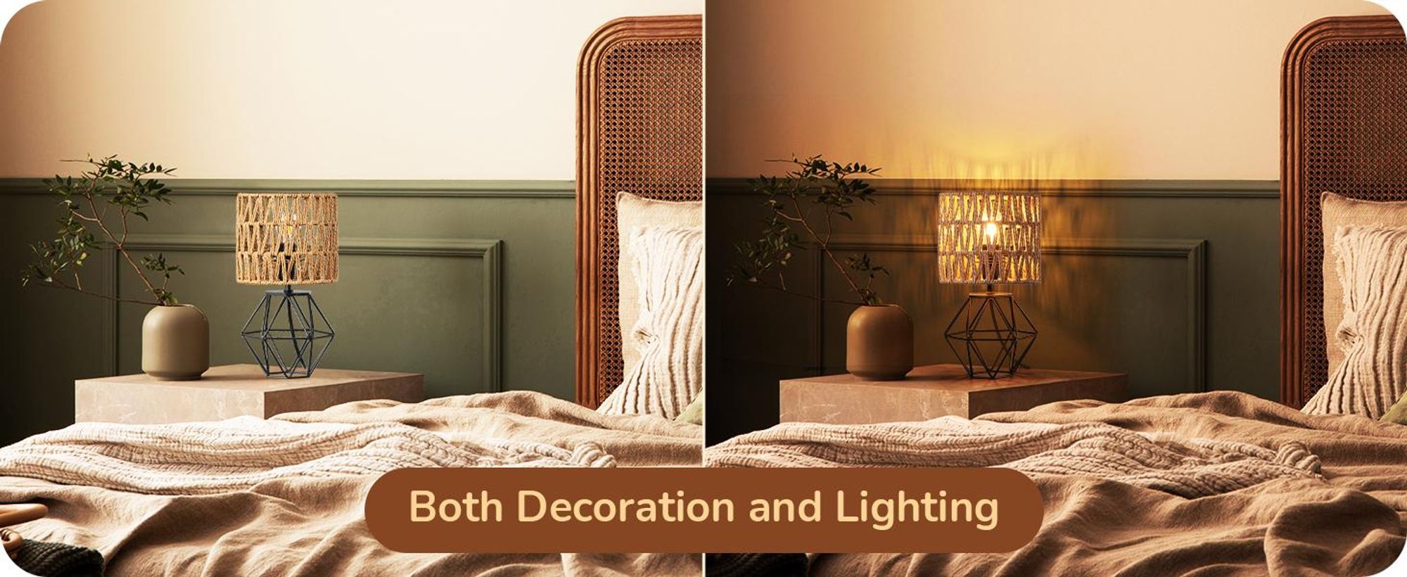 EDISHINE Tischlampe Wohnzimmer, Boho Tischleuchte, inkl. 4W LED Glühbirne, Schwarz