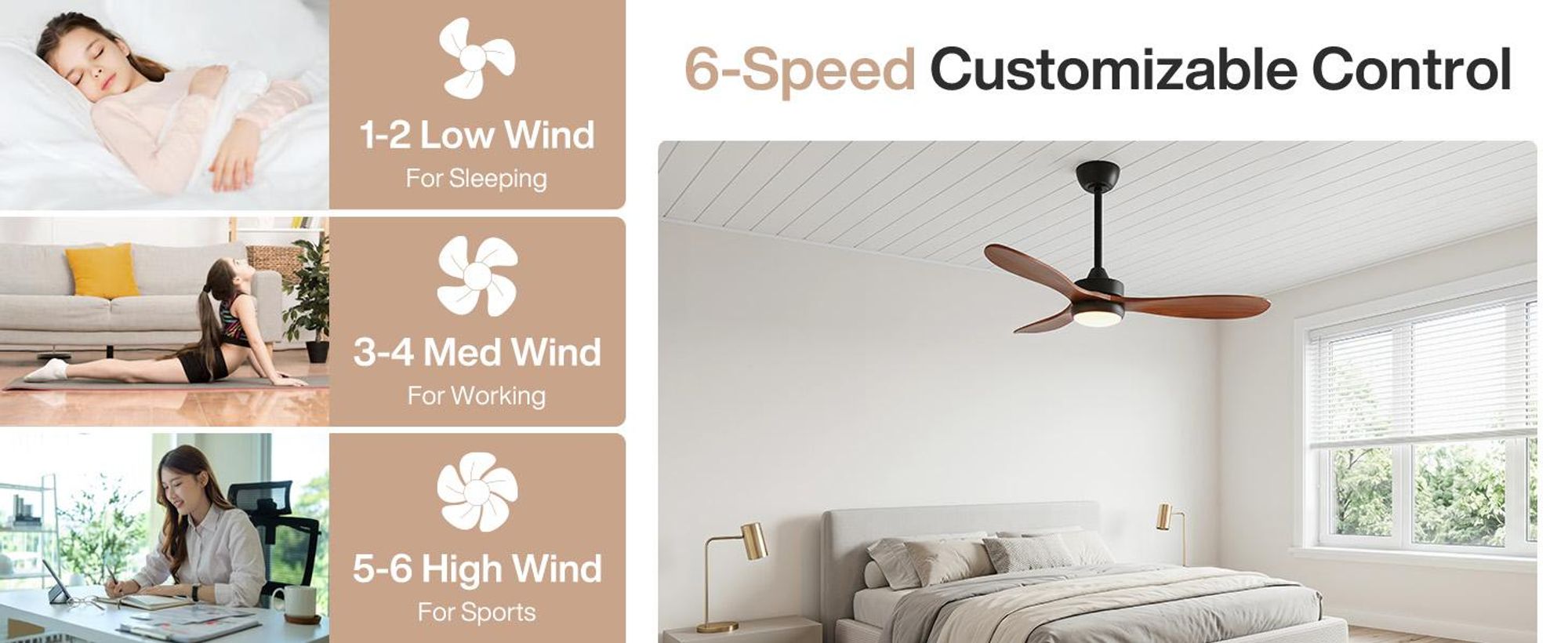 Tribesigns 106 cm Moderner Deckenventilator mit Licht, Fernbedienung, Dimmbarer LED-Beleuchtung, 3-Blatt-Smart-Reversibler Lüfter, Leisem DC-Motor