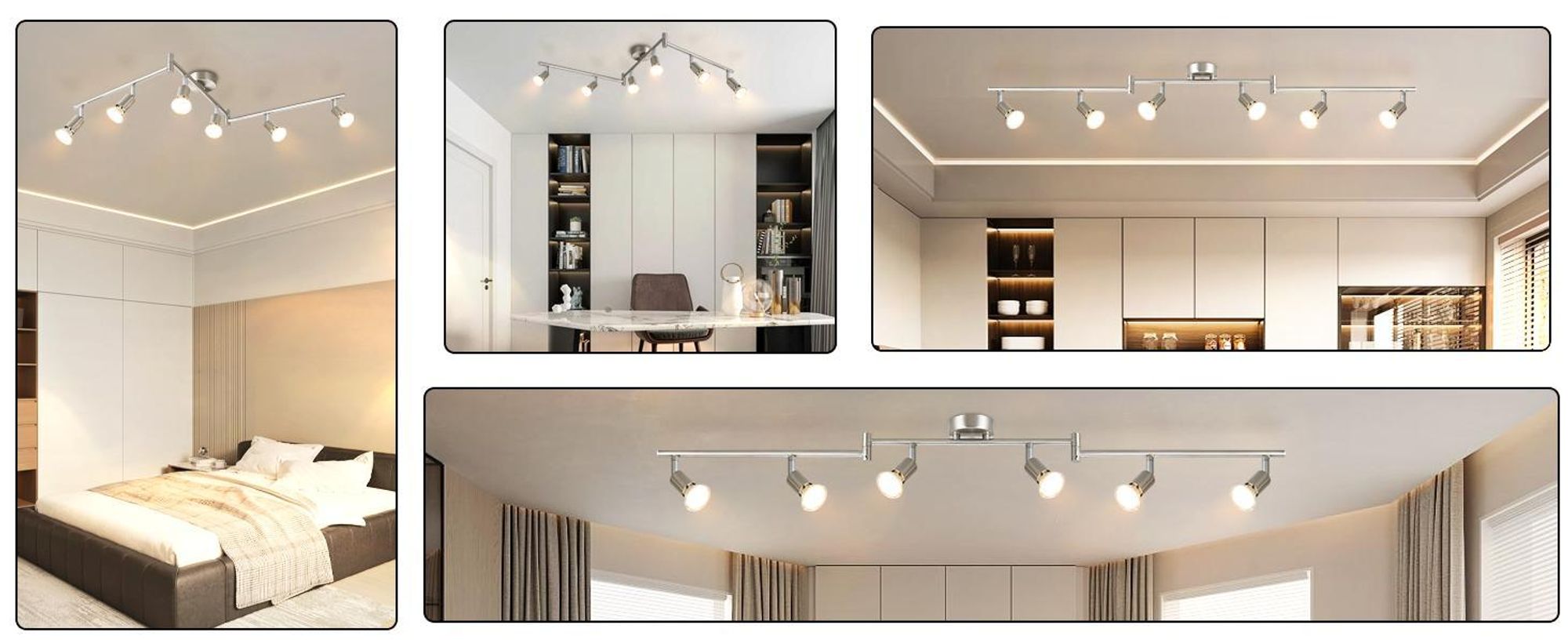 ZMH LED Deckenstrahler 6 Flammig Wohnzimmer - Deckenleuchte Modern Deckenlampe GU10 Deckenspot Schwenkbar 350°Drehbar Spot Strahler Lampe Edelstahl Decke Schlafzimmer innen Ohne Leuchtmittel