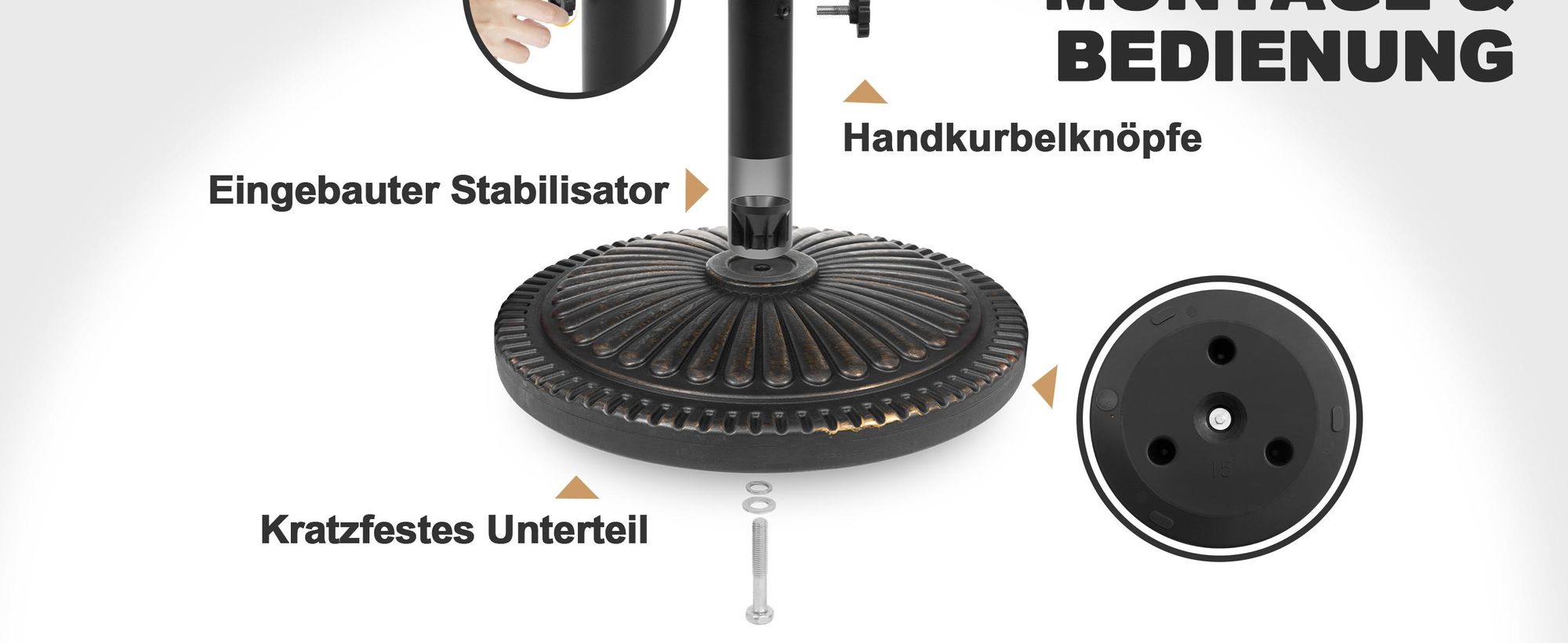 Avestar 15 kg runder Schirmständer für Garten, Sonnenschirmständer, beschwerter Schirmfuß, Schirmsockel