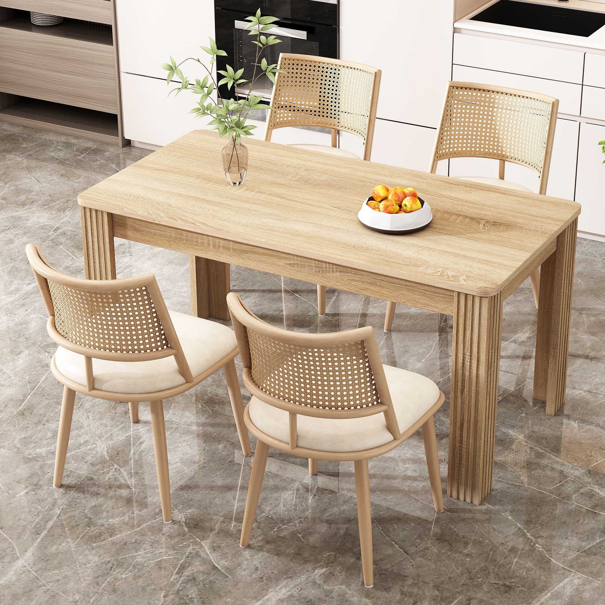 Flieks Rattan Esszimmerstühle 4er Set, Esstischstühle Küchenstühle mit Metallbeinen, Gartenstuhl Freizeitstuhl Wohnzimmerstuhl, PU, Beige