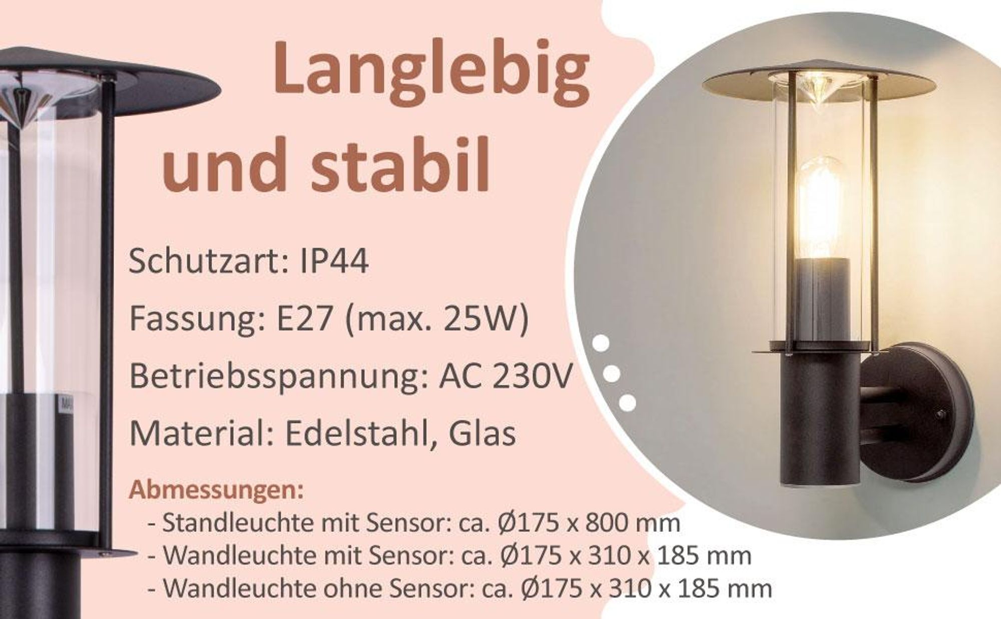 Moderne Eleganz in zeitlosem Schwarz für den Außenbereich: Außenwandleuchte 258A-B