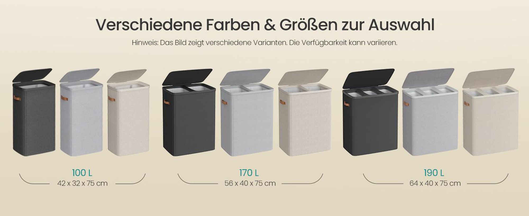 SONGMICS Wäschekorb, 190 L Wäschesammler 3 Fächer, Wäschesortierer, leichter Aufbau, mit Deckel und Griffen, herausnehmbarer Wäschesack