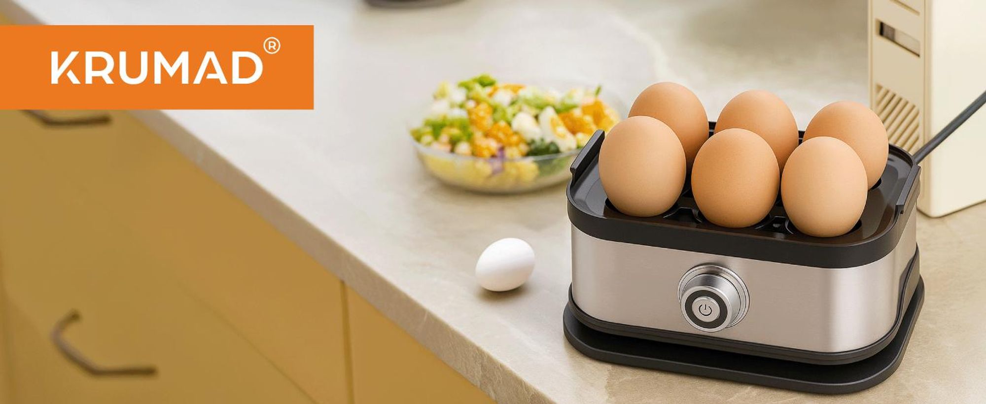 KRUMAD Eierkocher für 6 Eier, 200W Automatisch, Schnell und Effizient, Ideal für Weich, Mittel, Hart, Eierkochen für Familie und Zuhause