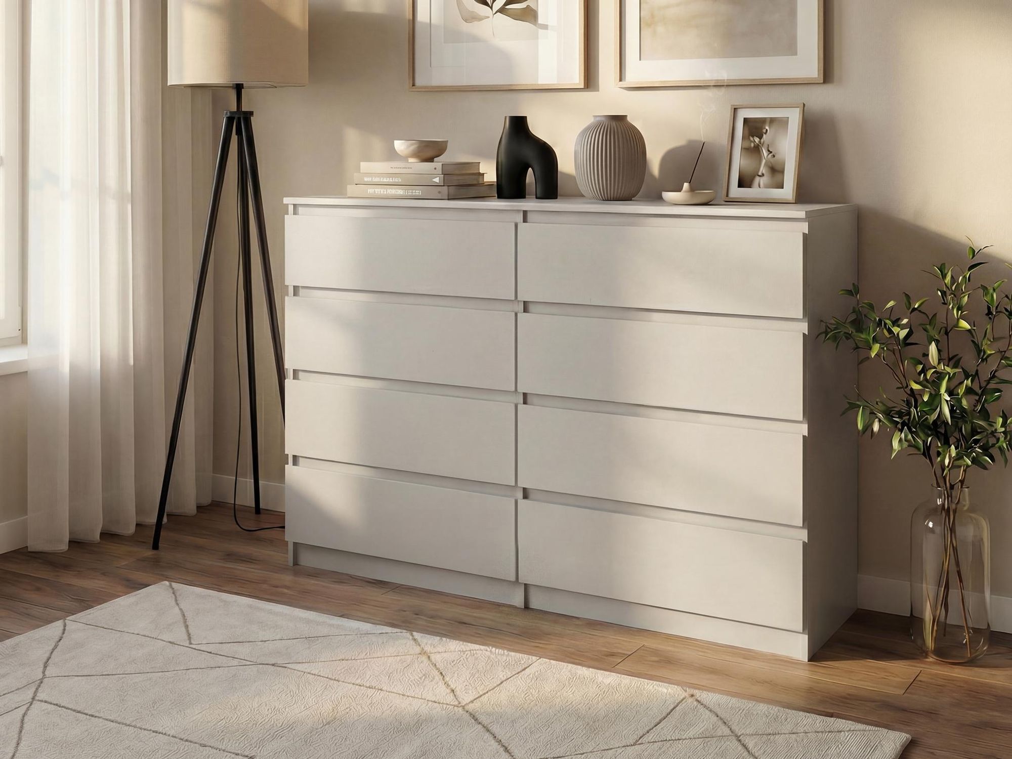 BEAUTYSOFA Kommode LEMON 140 cm Kaschmir/Kaschmir – Modernes Sideboard mit 8 Schubladen grifflos, Highboard für Schlafzimmer, Wohnzimmer & Flur