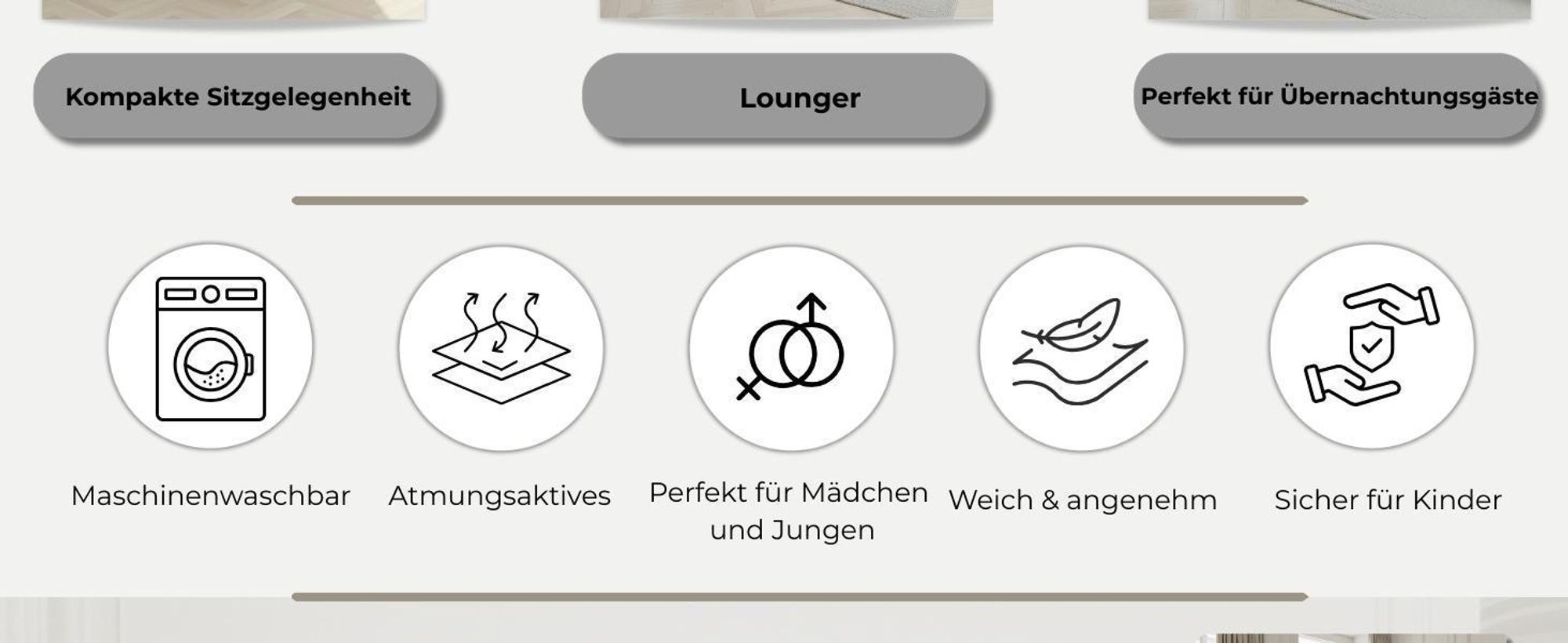 Klappmatratze mit Kopfteil aus Cord Klappbar, Bezug waschbar, mit Kissen Hellgrün