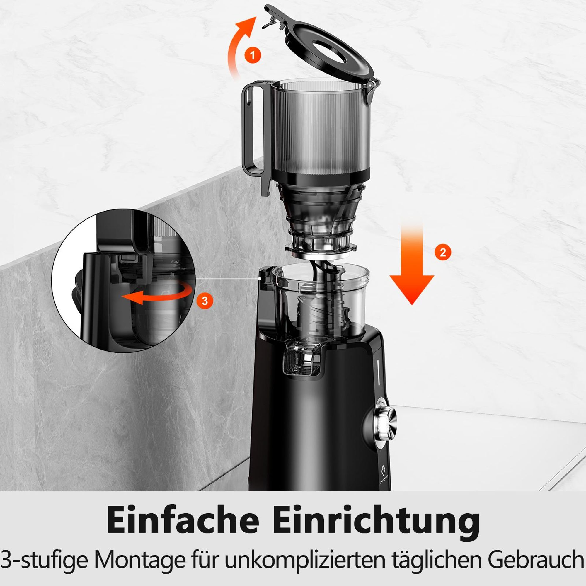 LINKChef SJ-051-EU-BL Entsafter - CE 200W Leistung 1.2L Inklusive Saftpresse Leicht zu reinigen - Schwarz