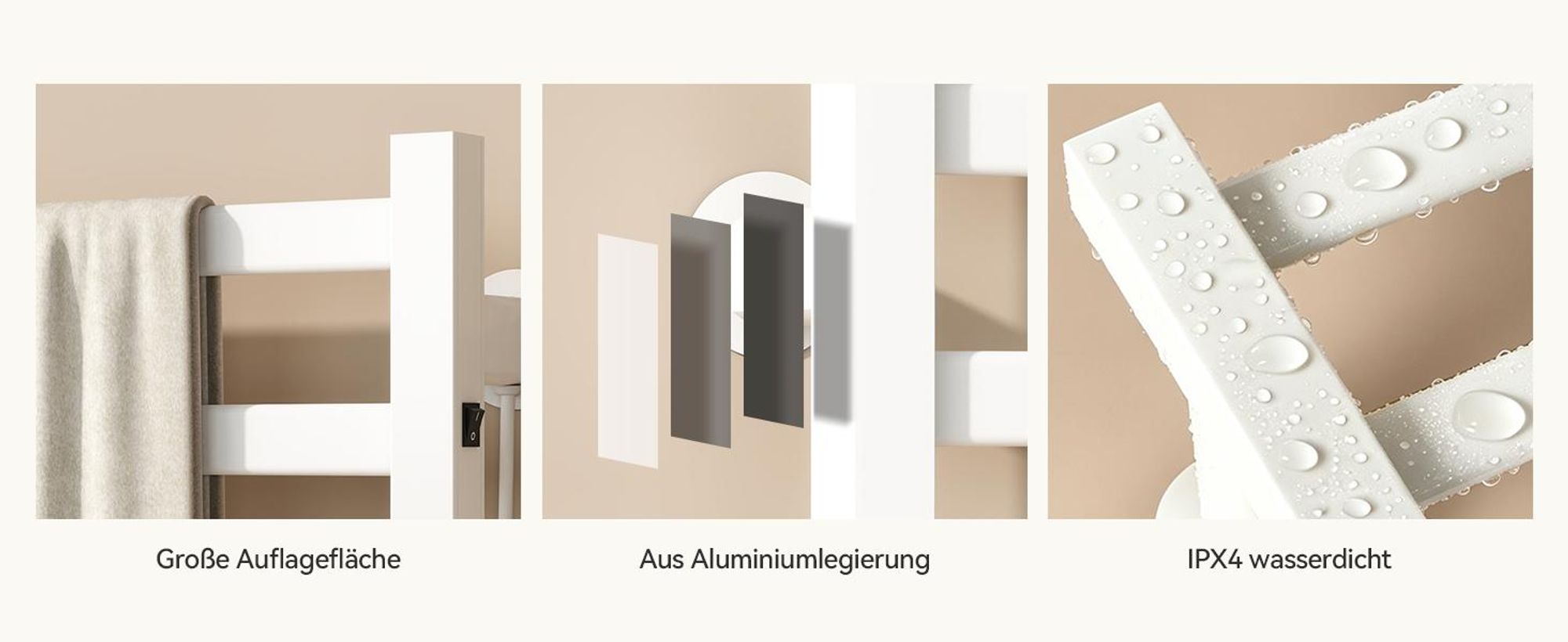 Puluomis Heizkörper Elektrischer Handtuchhalter mit Ein-Knopf-Schalter, 55°C konstante Temperatur, IPX4 wasserdicht, Badheizkörper 48,5x16,5cm weiß