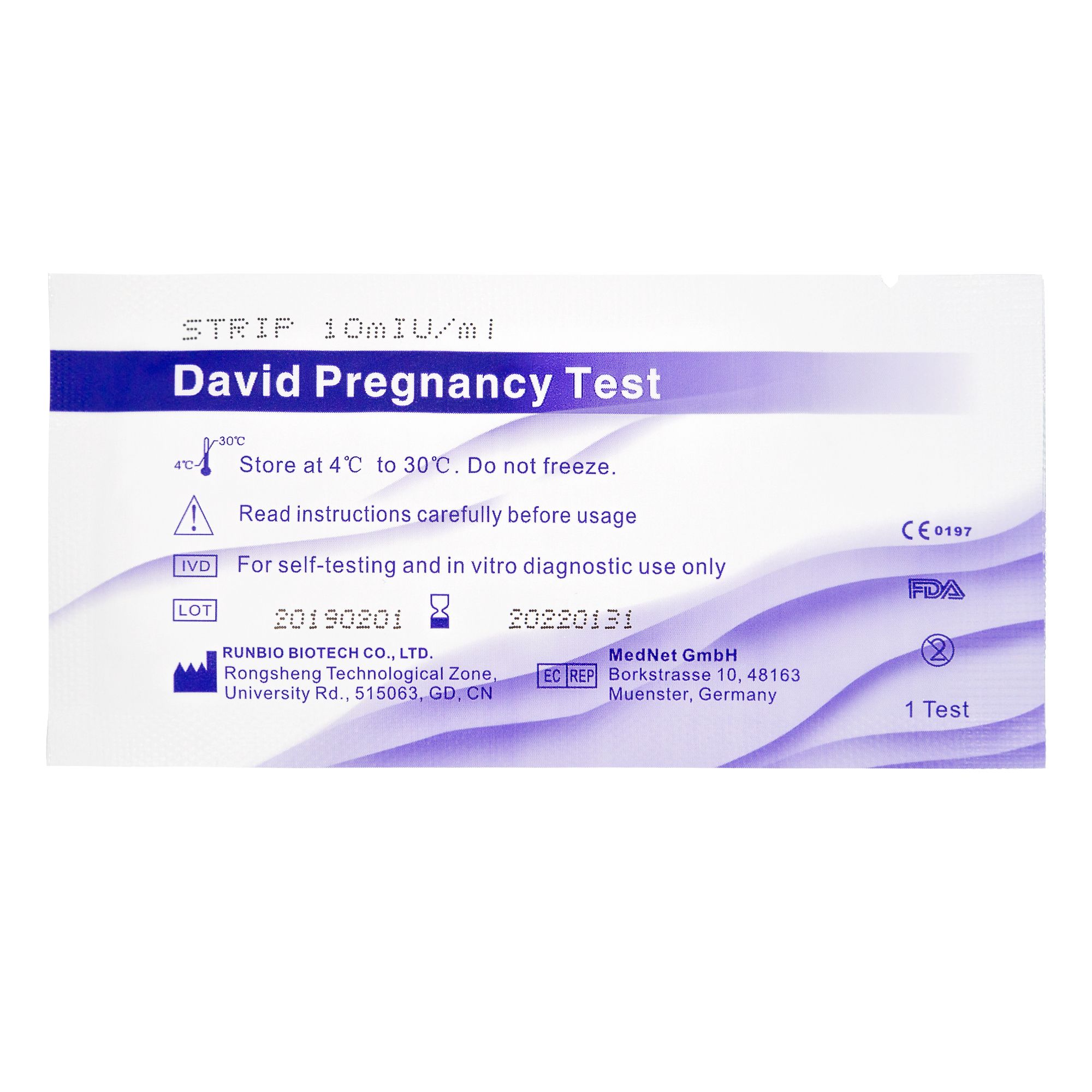 30 x David Schwangerschaftstest Streifen 10 miu/ml HCG Schnelltest