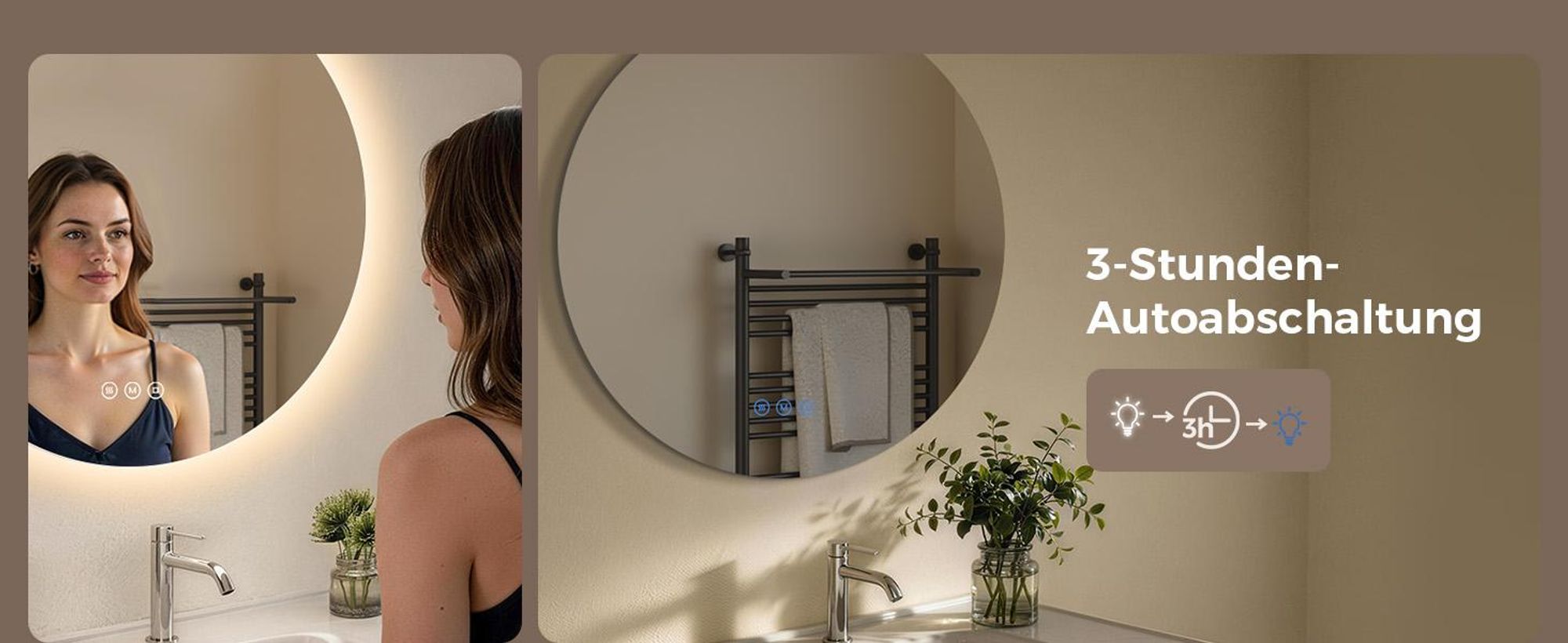 S'AFIELINA LED Badspiegel Rund Badezimmerspiegel Wandspiegel mit Touch-Schalter,3 Lichtfarbe 3000/4000/6500K 70 cm