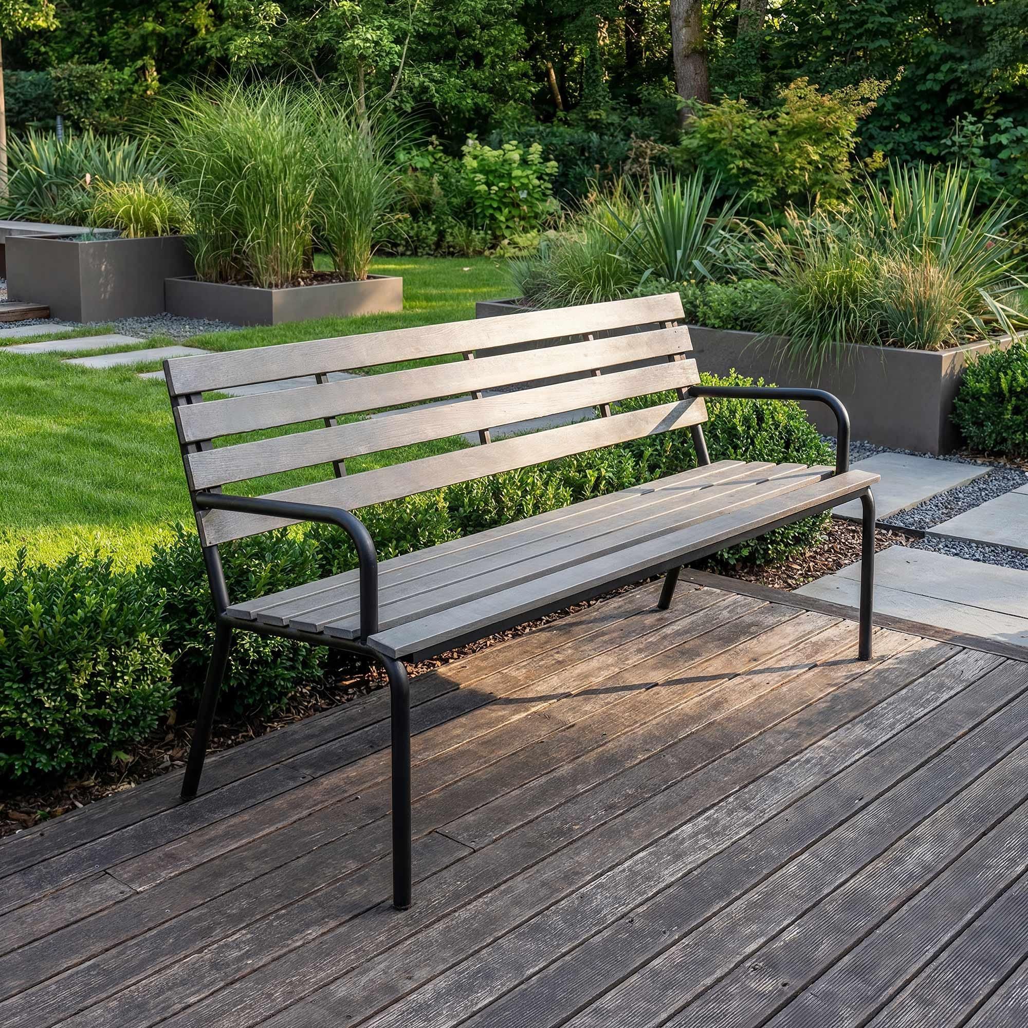 di volio Gartenbank FORIO - Grau, Wetterfeste Bank für Garten und Terrasse, moderne Gartenmöbel aus PS-Board in Holzoptik, 130 cm