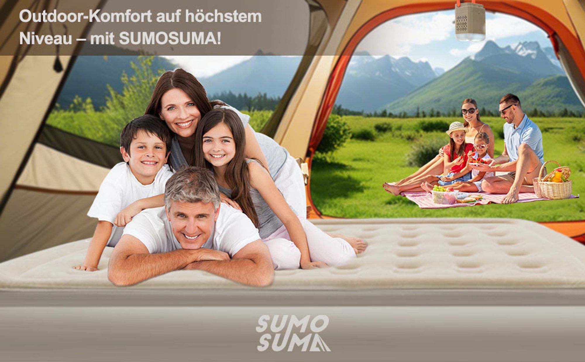 Sumosuma Luftbett Luftmatratze für 2 Personen mit Elektrischer Luftpumpe Selbstaufblasend für Camping 200x150x40cm Beflocktes Oberteil, Gästebett