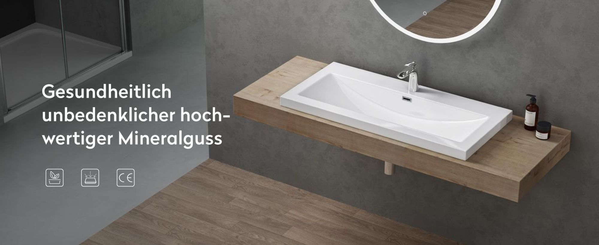 doporro Waschbecken Einbauwaschbecken aus mineralguss in weiß |BTH: 100x48x13 cm| Waschtisch Waschplatz| Col01