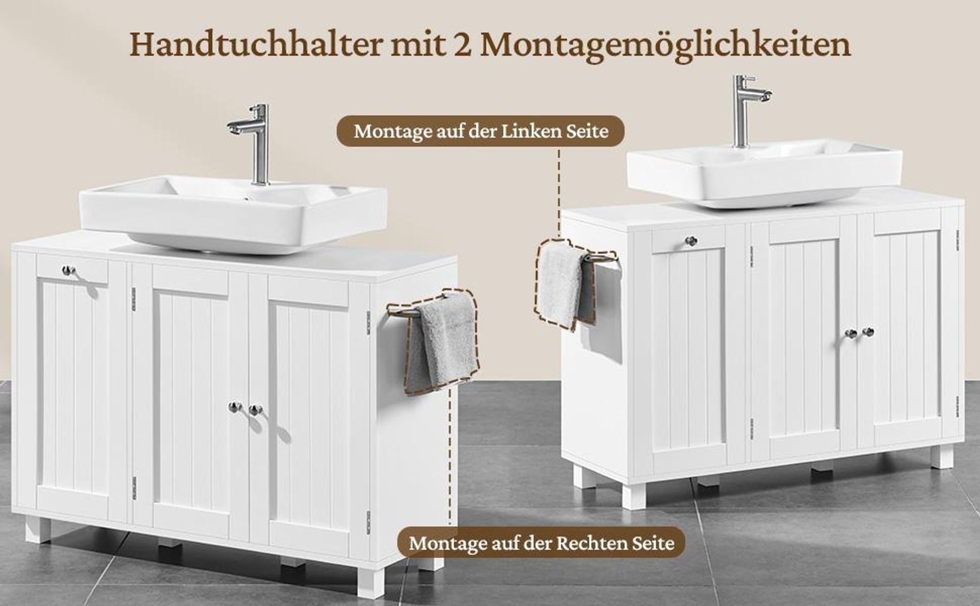 Yaheetech Waschbeckenunterschrank mit Wäschekorb, Badezimmerschrank, 3 Türen, Unterschrank für Bad, Weiß