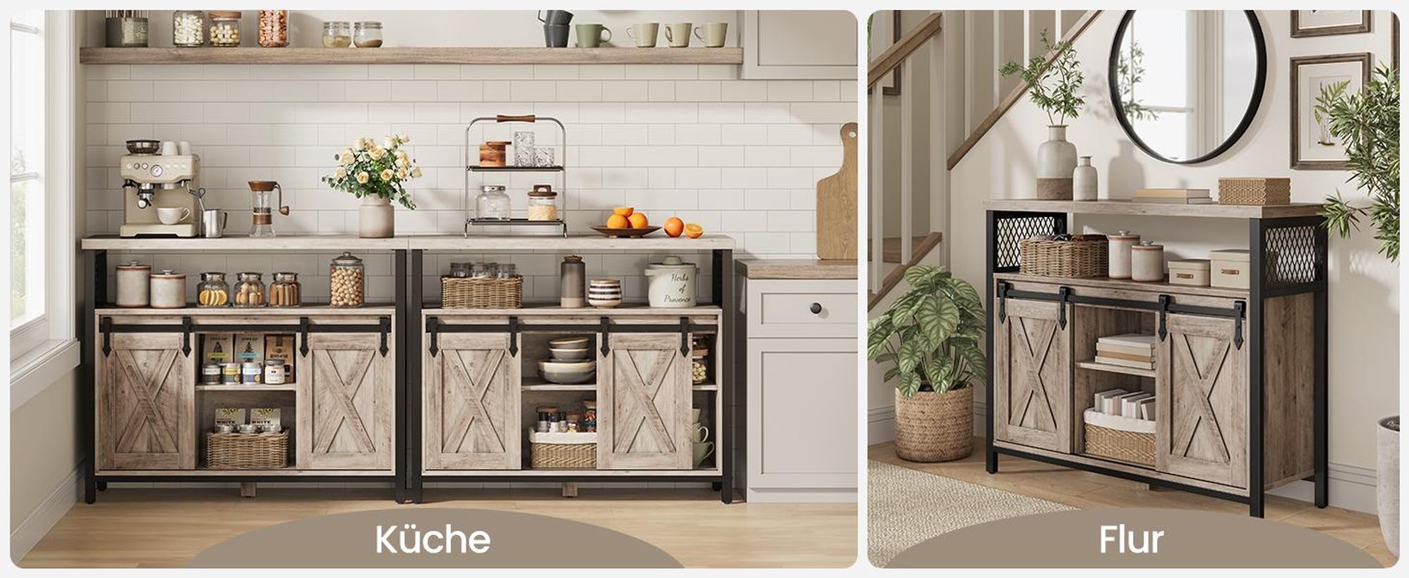 VASAGLE Sideboard Küchenschrank, mit 2 Schiebetüren, verstellbare Ablagen
