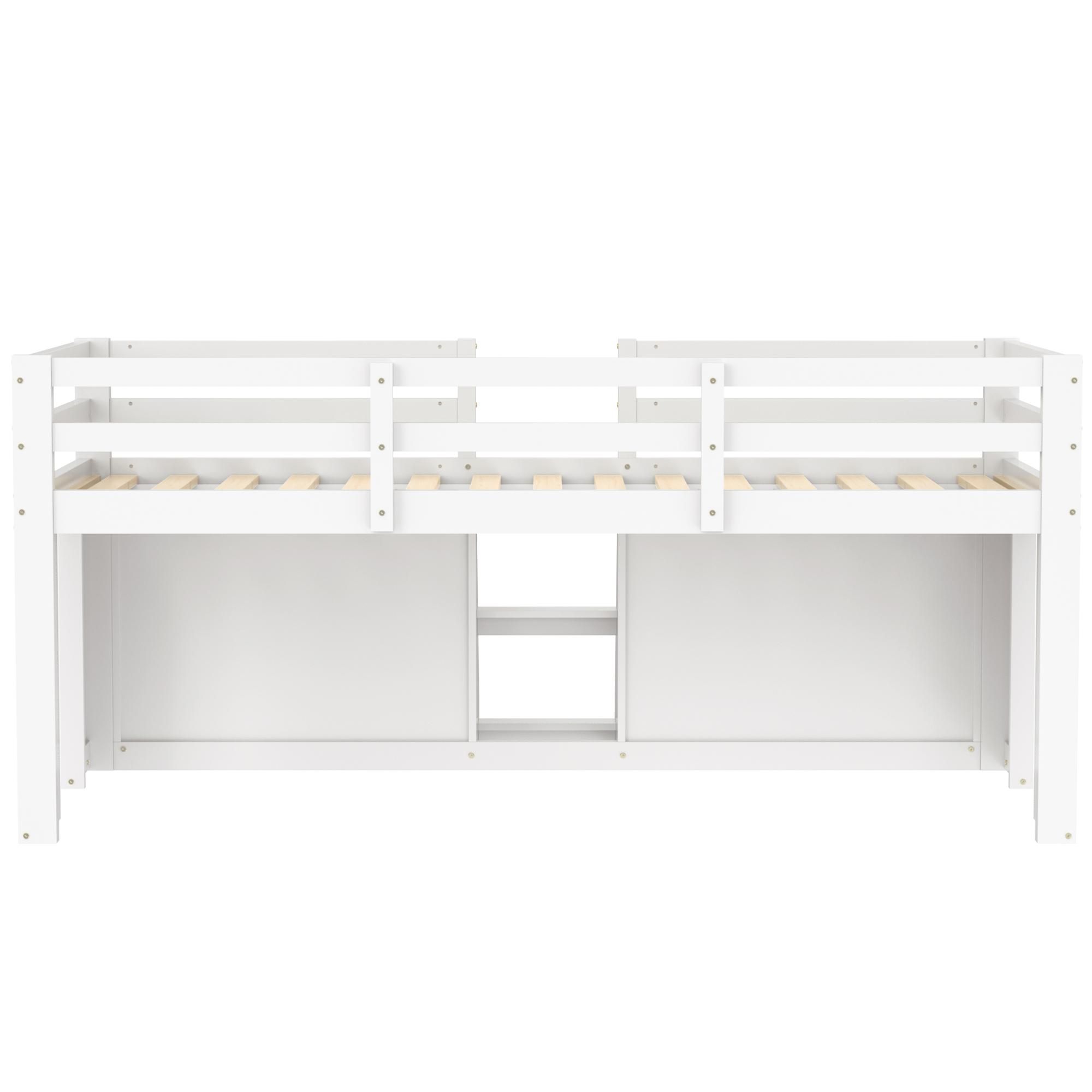 Flieks Kinderbett Hochbett 90x200cm mit 2 Regal, Etagenbett mit Led, Holzbett Einzelbett Stockbett mit Rausfallschutz und Lattenrost, Weiß