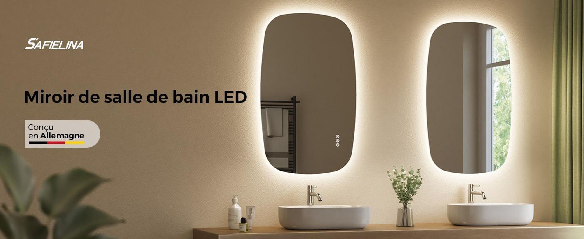 S'AFIELINA 80×50 cm Miroir de Salle de Bain avec Éclairage, Miroir LED Oval avec Interrupteur Tactile,3 Couleurs de Lumière Réglables, Anti-Buée