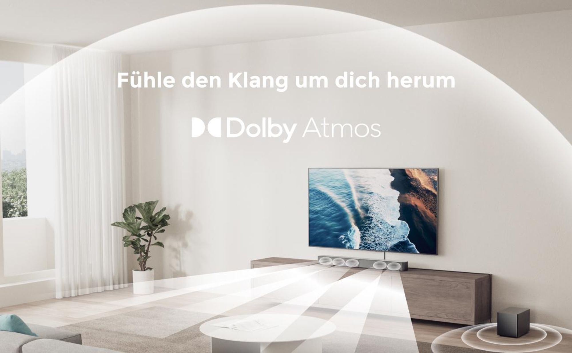 ULTIMEA 5.1 Dolby Atmos Soundbar, Heimkino-Soundsystem mit Subwoofer für TV, 300W Leistung, einstellbare Bassverstärkung, App-Steuerung, Bluetooth 5.4
