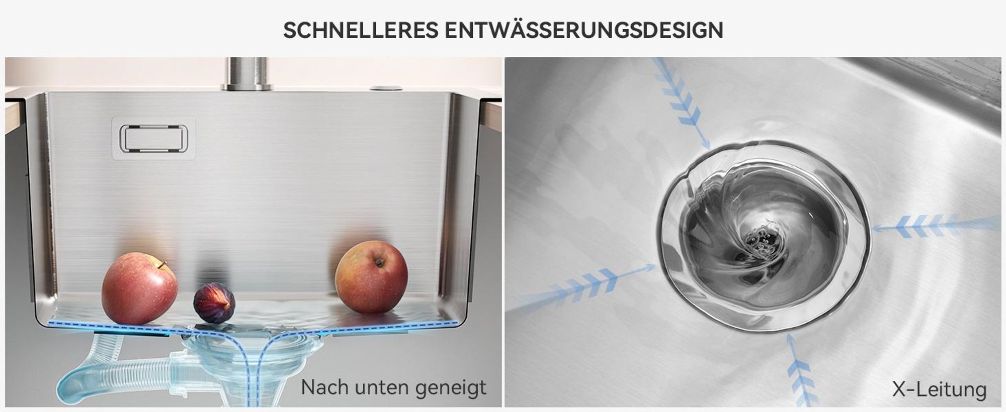 Cecipa Edelstahlspüle 40 x 45 cm Handgefertigt, 304 Edelstahl Küchenspüle mit X-Ablaufdesign, Einbauspüle mit Siphon, Kratzfest & Korrosionsbeständig
