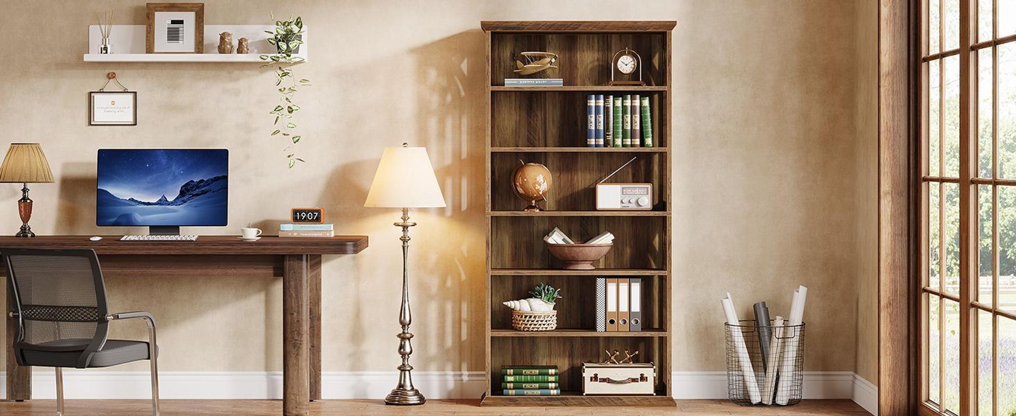 Tribesigns 6-stöckiges Bücherregal, 190 cm hohes Bücherregal, große Bücherregale Holz-Bücherregal für Wohnzimmer, Home Office, Schlafzimmer, Braun