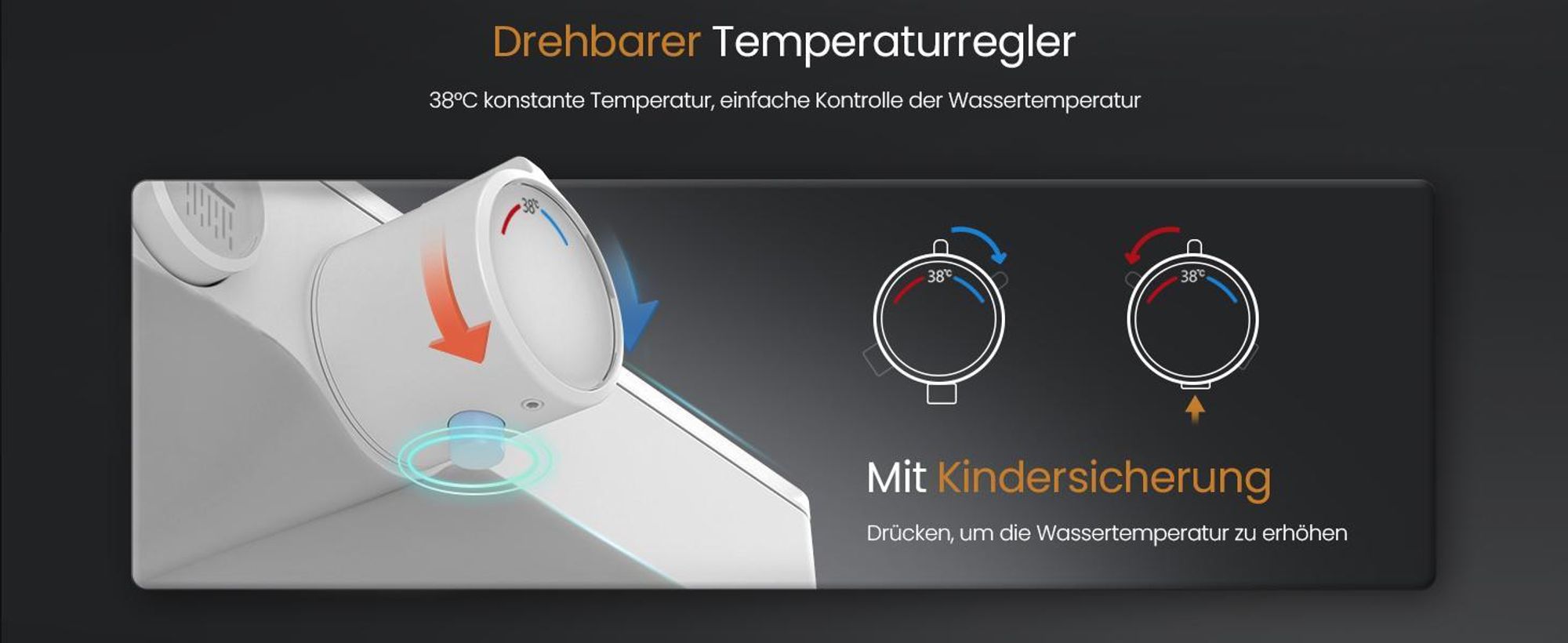 EMKE Duschsystem mit Thermostat Glasablage Handbrause 3 Strahlarten Regendusche, Bad- & Duscharmaturen, Regendusch, KTW-, Weiß - F09