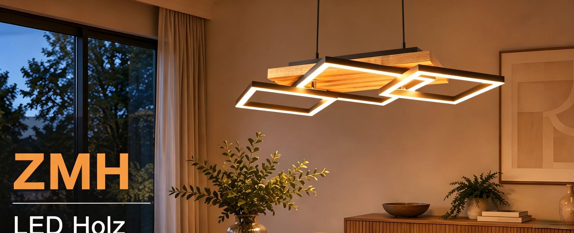 Suspension ZMH, lampe pour table à manger, abat-jour en bois, lampe pour salle à manger, variateur LED, suspension noire, 31W, avec télécommande, réglable en hauteur, idéale pour la salle à manger et la cuisine