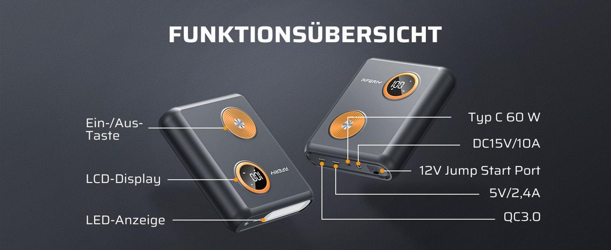 AFERIY GK03 Štartovací zdroj 2000A | 27500mAh Sodíkovo-iónový Jump Starter