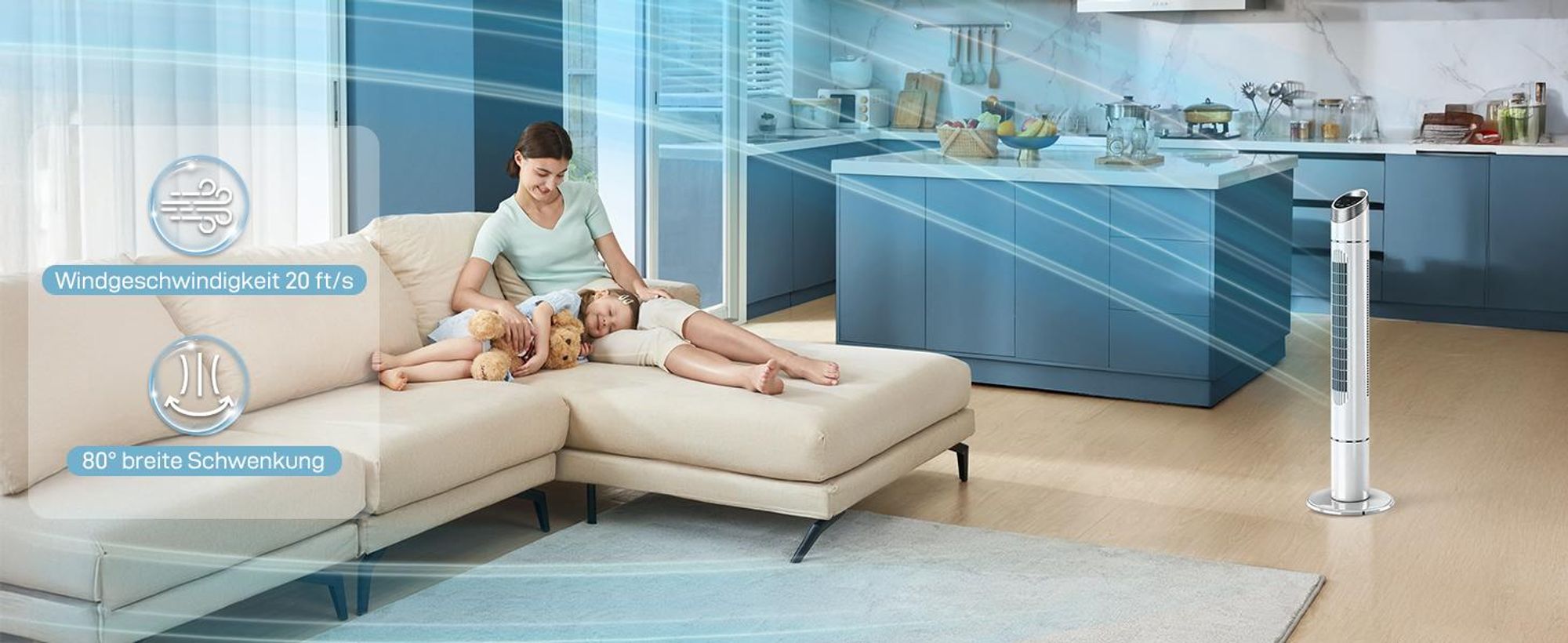 Turmventilator mit elektronischem Display, Fernbedienung, 3 Modi und 12-Stunden-Timer-Funktion 40W