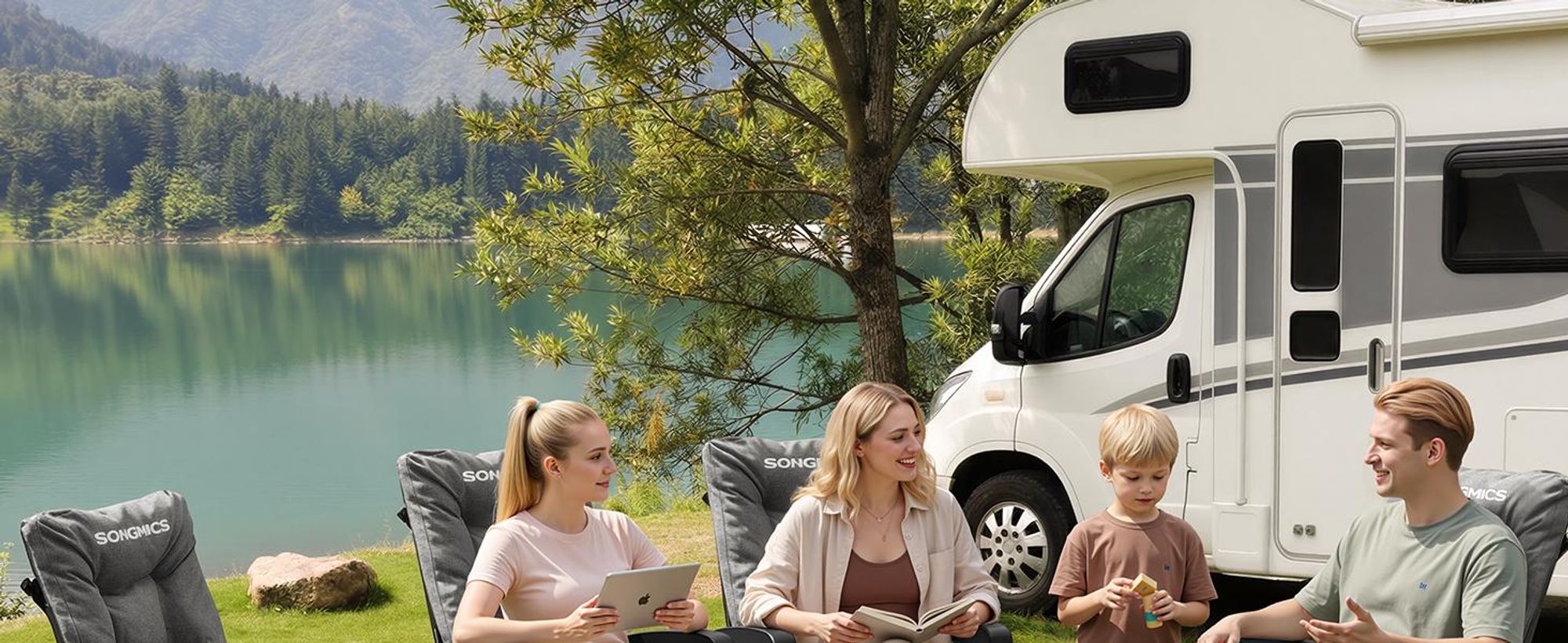 SONGMICS Campingstuhl, verstellbare Rückenlehne 95°-150°,  6 cm Polsterung, Tragetasche, Angeln, Garten, Camping, grau