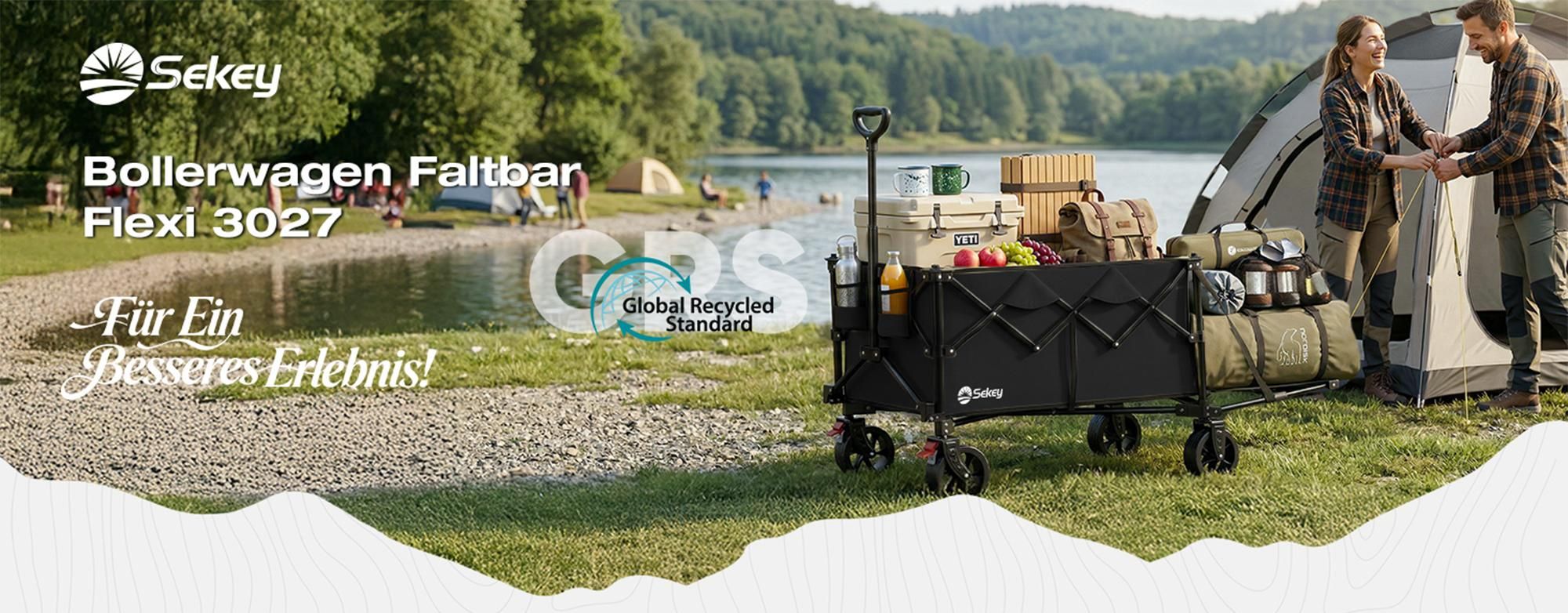 Sekey Klappbar Bollerwagen mit Faltbarer Heckklappe, 160L & 240L 150KG, Schwarz