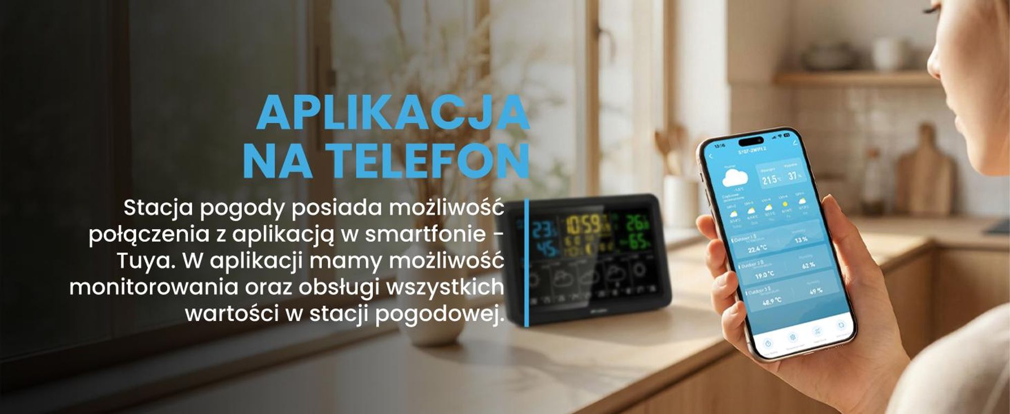 Stacja pogodowa MalTec z czujnikiem zewnętrznym Termometr Barometr z aplikacją