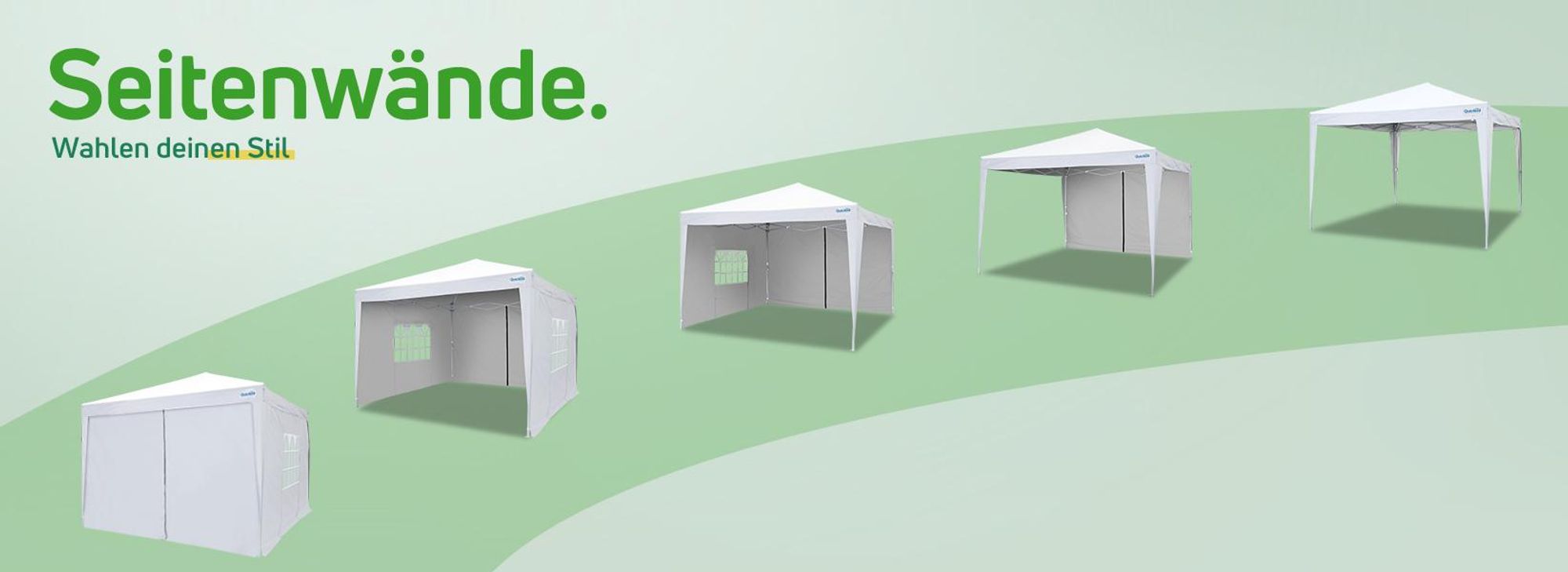 Quictent Pavillon 3x3 Faltpavillon mit 4 Seitenteilen, Wasserdicht Gartenpavillon mit Rolltasche, Partyzelt Gartenzelt , Weiß