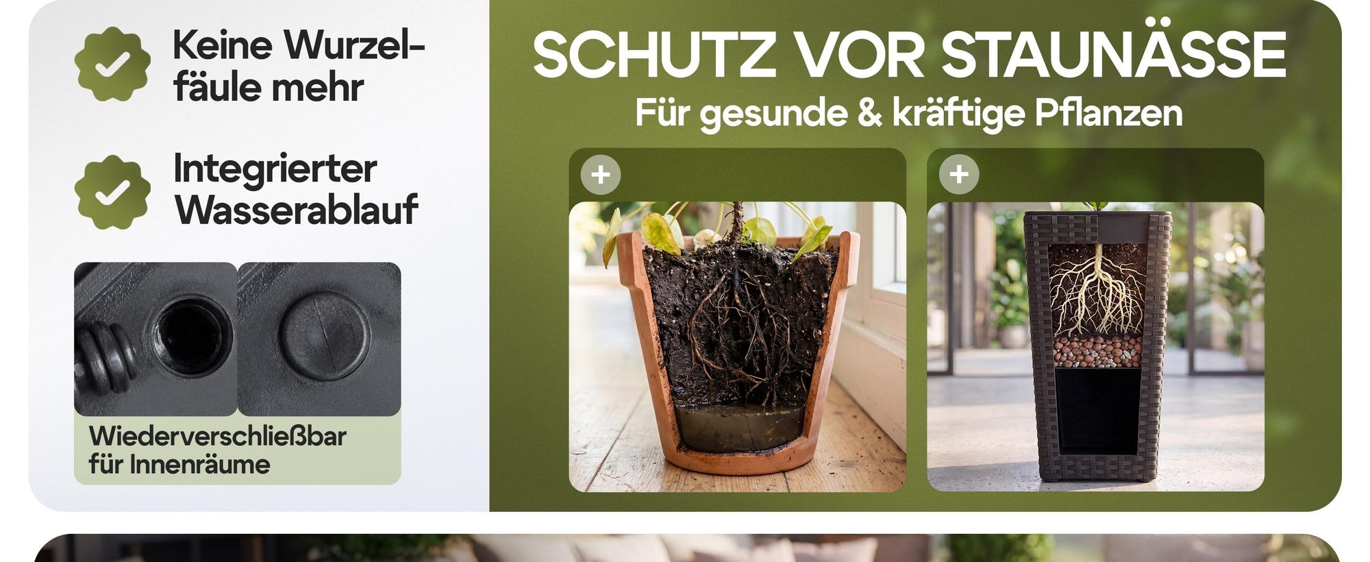CASARIA® Blumentopf 3er Set Polyrattangeflecht Übertopf Wasserabfluss Rattanoptik Outdoor Pflanzkübel Blumenkasten Braun