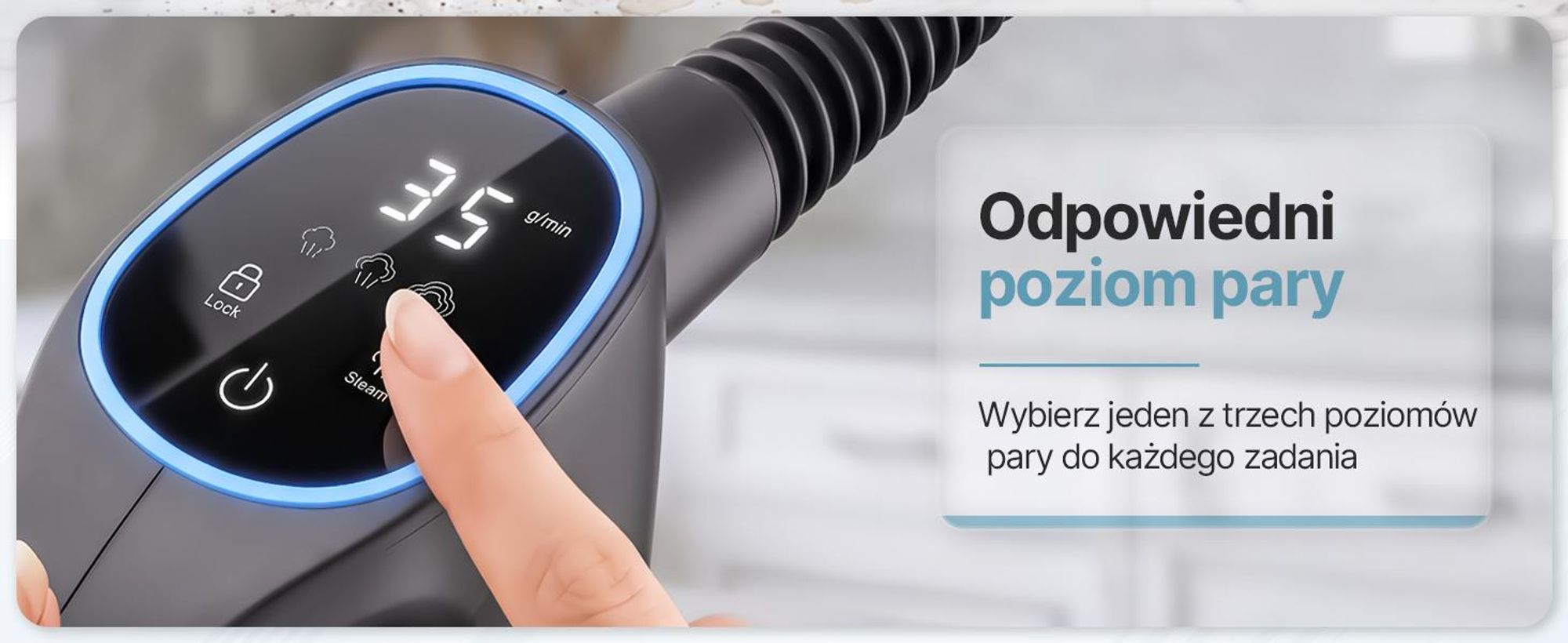 Odkurzacz parowy Olvy 14 w 1 z funkcją mycia i ekranem dotykowym – para o temperaturze 125°C – ręczny odkurzacz parowy do dywanów, sof i twardych podłóg – kabel o długości 5 m