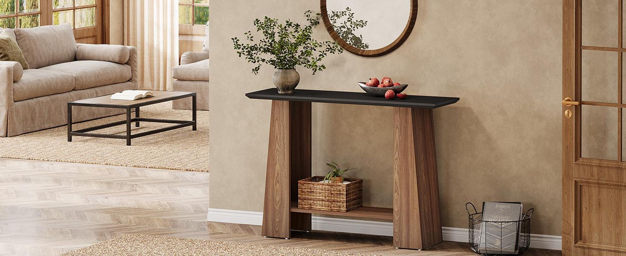 Tribesigns 120 cm Konsolentisch für Eingangsbereich, 2-stufiger schmaler Sofatisch aus Holz hinter dem Sofa mit Ablagefach für Wohnzimmer, Flur, Foyer