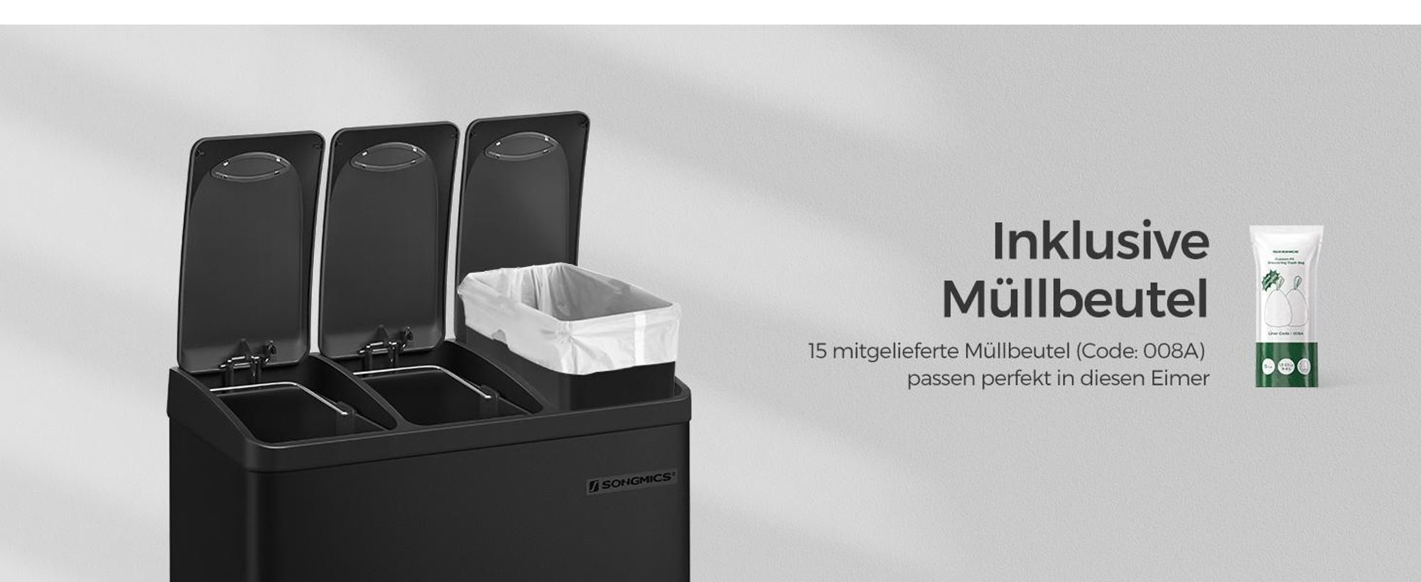 SONGMICS Mülleimer Mülltrennsystem, aus Metall, 3 x 8 L, Küche