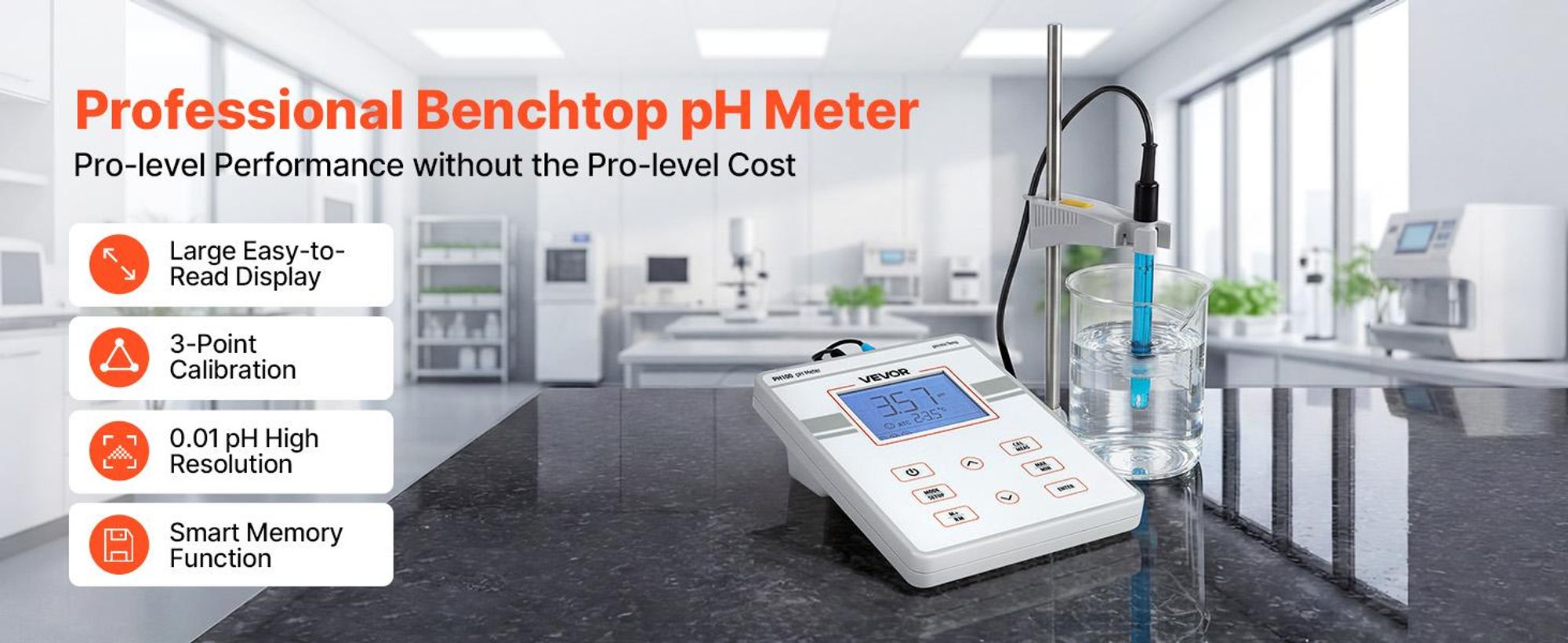 VEVOR pH-Meter, 0-14 pH-Bereich, IP68 wasserdichte Sonde, 3-Punkt-Autokalibrierung, tragbares Testkit mit Kalibrierpulver-Paketen, Temperatursensor, Tragetasche, für Trinkwasser, Hydroponik