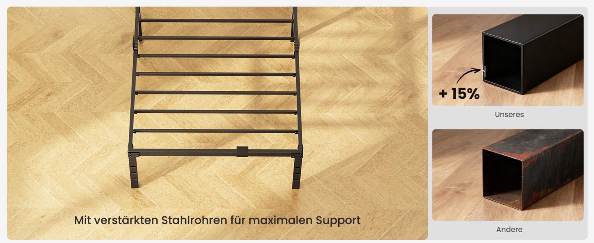 KUTAS Klassische Betten 90x200, Metallbett Schwarz mit 32 cm Stauraum, Kopfteil-Bohrungen, leises Bettgestell