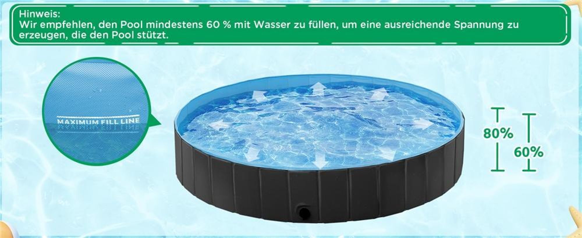 Yaheetech Faltbare Hundepool ⌀100 cm, Planschbecken für Hunde, mit Badebürste & 4 Flicken, Anti-Rutsch Hundebadewanne aus PVC, Schwarz