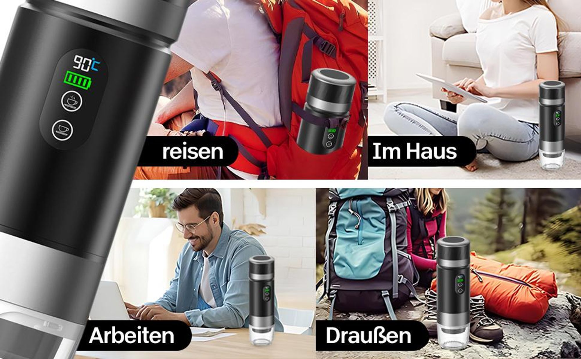 Tragbare Kaffeemaschine, Elektrische espressomaschine Kaffeemaschine, Elektrische Heizung, Kompatibel mit Espressokapseln und gemahlenem Kaffee
