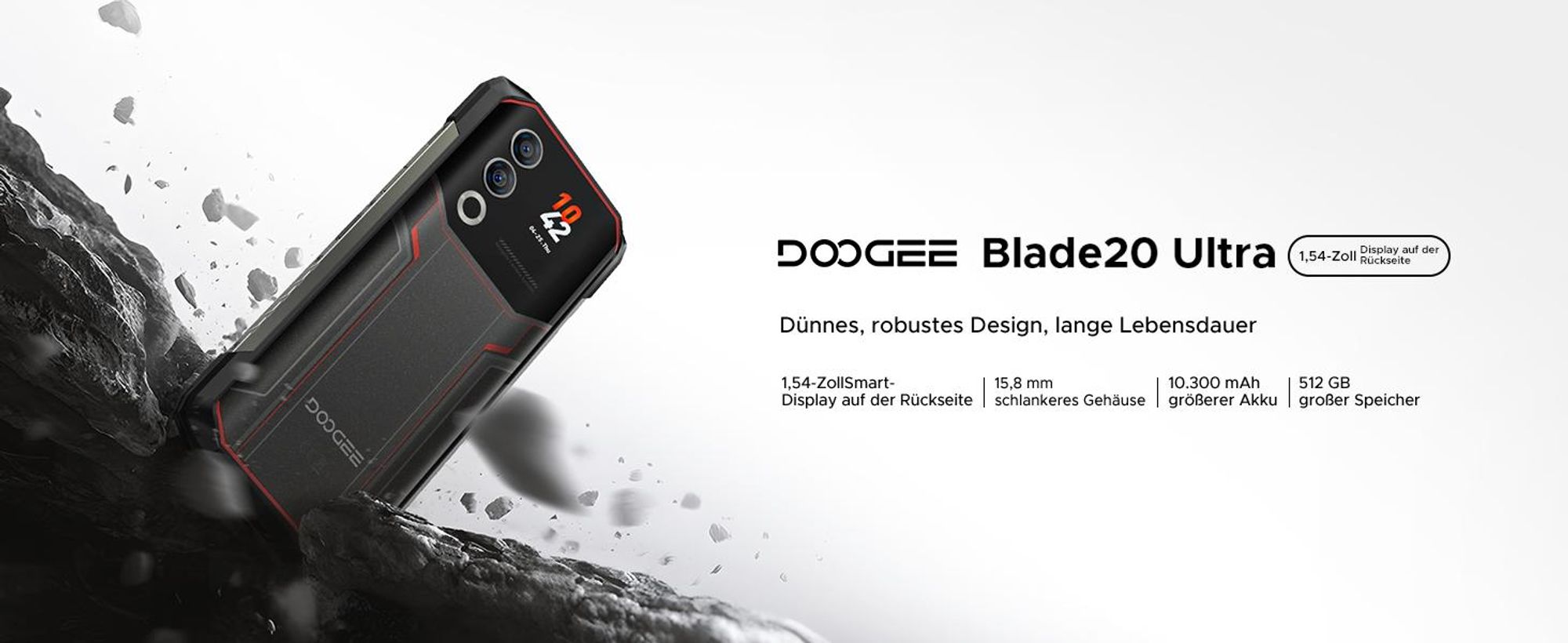 DOOGEE Blade20 Ultra Smartphone Handy, 1,54" Zusatzdisplay, 10300mAh Akku, 8GB+512GB, 6,6" 90Hz, 50MP, NFC, Fingerabdruck, IP68, ohne Vertrag